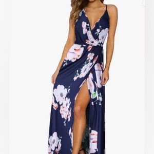 New Womens V-Neck Floral Maxi Dress